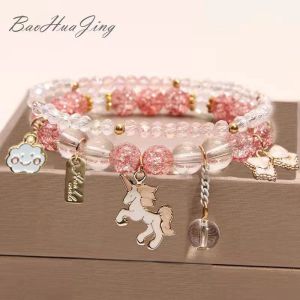 ASRV Cute Sanrio Crystal Beaded Bracelet with Kawaii Animal Charms for Kids and Girls - Perfect Gift for Friends and Special Occasions