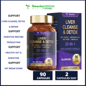 Totaria Liver Cleanse Detox & Repair Formula 20+ Herbs: Milk Thistle Extract with Silymarin Artichoke Dandelion Chicory Root Extract Liver Support Pills Supplement 90 Capsules