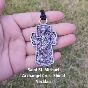 Archangel Michael St.Michael Protection Pendant Protect Me Saint Patron Shield Massive Prayer MEDA Necklace