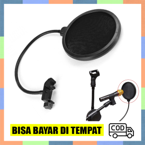 Pop Shield Filter Mikrofon Dual Layer BOP - Mic Kondensor Penyaring Suara 360 Degree - Aksesoris Audio - Filter Microphone Mic - Hitam