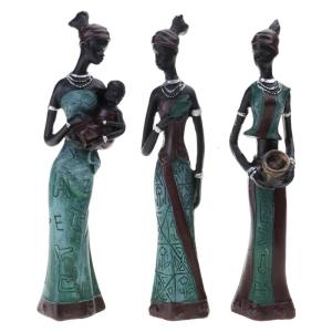 African Lady Resins Sculpture Pack of 3 Ethnic Tribal Woman Abstract Statues Figurine Decors for Office and Bedroom Home