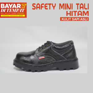 Sepatu Safety Boots Pendek Pria Full Kulit Bagian ujungnya Ada Besinya Hitam