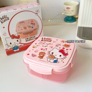 Sanrio หัวเข็มขัดสี่เหลี่ยมกล่องใส่อาหารนักเรียนน่ารักกล่องข้าวกลางวันอาหารในตู้เย็นผลไม้ของว่างปิดกล่องเก็บรักษา
