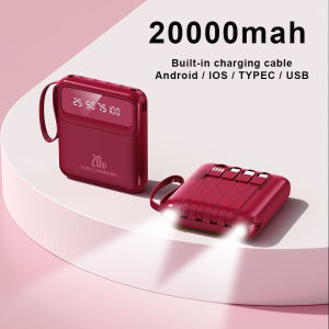 Bank kuasa 20000mAH Mini Fast Charing With 4 Cables Cute With Lanyard Portable