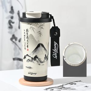Sacesr Creative Chinese Style Insulated Cup Portable Office Dual Drinking Travel Mug High-Value Ceramic Inner Liner Coffee Cup 3T7R1