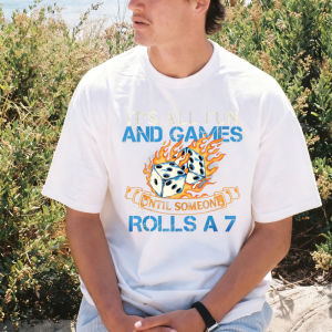 [Local Stock] VCC  Its All Fun and Games Dice Flames Graphic Funny Gambling Casino Joke T Shirt Crew Neck Short Sleeve Casual Men Women Tees