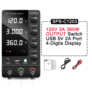 แหล่งจ่ายไฟ DC แบบปรับได้ 0-30V 60V 120V 0-10A เดสก์ท็อป Mini Bench Power Supply Short Circuit Killer USB-Cอุปกรณ์เสริมสำหรับรถยนต์ไฟฟ้า อุปกรณ์ชาร์จแบตเตอรี่- รับประกัน3ปี + ส่งฟรีทั่วไทย