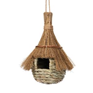 GAN62 Hangable Natural Grass Bird Nest Grass House Shape Bird House Birds Nest Cage Hand-Woven Hanging Hummingbird House Outside