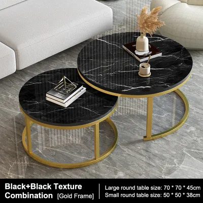 Meja Kopi 2-in-1 Dining Table Nordic Style Living Room Coffee Table Bedroom Small Round Table Simple Texture Style Metal Support Meja Makan 咖啡桌 茶几