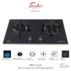Turbo Italia - Tornado T8805 78cm 2 burner inner flame glass hob