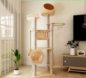 Large 194cm Height Comfy Cat Tree Play Bed Scratcher House Toy Kitten Scratching Post Mainan Kucing Wooden Cat Playhouse/Condo Tower/Kitten Bed Scratcher/Cat Bed/Cat Pad/Cat Scratcher/Pet Bed
