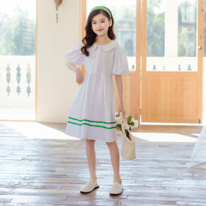 Kids Teen Girls White Dress Summer 2024 New 100% Cotton Puff Sleeve Princess Party Dresses Baby Girl Clothes School a line Dress Knee Length Dresses Autumn Spring