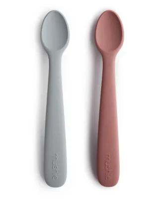 Mushie 2Pc/Set Silicone Feeding Spoons from Denmark Baby Toddler Mealtimes Safe Food Grade Silicone BPA Free Used with Bibs
