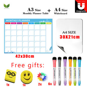 Eversalute Magnetic Calendar For Fridge  A3 Size Monthly Planner +A4 Size Whiteboard Monthly Weekly Planner Calendar Table Dry Erase Whiteboard Fridge Sticker Message Board Menu