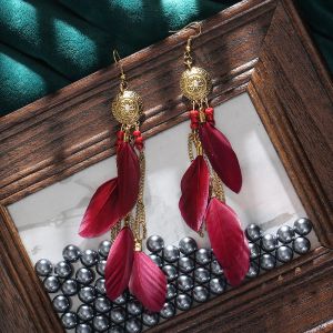 Bohemian Tassel Earrings for Women Dangle Long Earrings Feather Boho Drop Earrings Beads Vintage earring for women Jewelry Brincos
