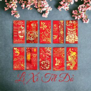 Set 50/100 Bao Lì Xì Tết Đỏ Mừng Tuổi – Nhiều Mẫu Đẹp – Giấy Dày – Size Lớn 16×8cm – In Ấn Sắc Nét