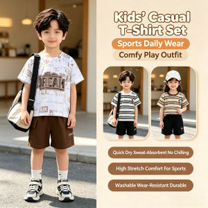 【local Stock】Summer Retro T-shirt Set For Kids Casual Style Quick Drying Sweat Absorbing Waterproof Washable Wear-resistant With A Long Service Life