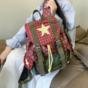 YOCKY Korean Style Lucky Star Backpack Y2K Large Capacity Drawstring Schoolbag Cute Multi-pocket Hiking Camping Bag Students