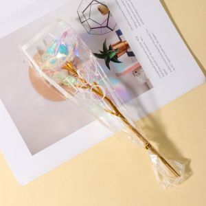 BESTOUR Colourful Gold Foil Rose Flower Glowing LED Lights Simulated Rose Bouquet Romantic Mothers Day Gifts Artificial Rose Flower Valentines Day