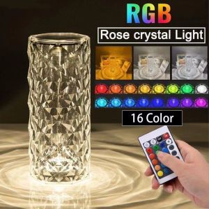 16 colors LED Crystal Rose Lamp Diamond Lamp Rechargeable Touch Night Light Lamp Bedside Table Lamp