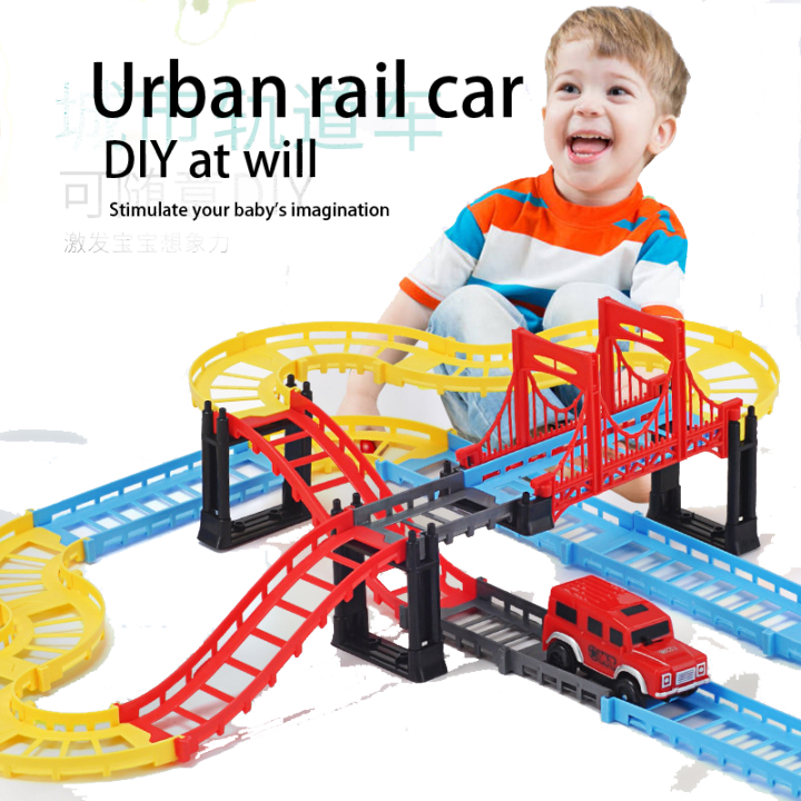 Rail Car Assembly Electric Speed Track Car Educational Toy Combinations Playset Vehicle Puzzle