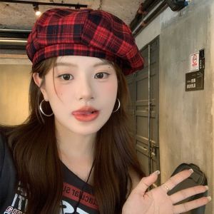 THANKSKY JK Mũ nồi kẻ sọc Nhật Bản Đỏ Mũ nồi Y2K Thời trang Harajuku Mũ họa sĩ hoài cổ Nữ
