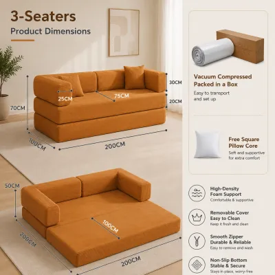 AIBE Sofa Bed โซฟาเบด 2 in 1 อัดสูญญากาศ โซฟาพับเก็บได้ โซฟาเตียงนอน โซฟาหลายฟังก์ชัน โซฟาปรับนอน 2-3ที่นั่ง ขนาด 150-200ซม