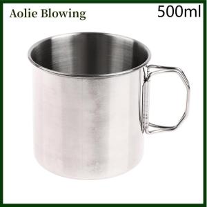 Aolie 1Pc Stainless Steel Folding Handle Cup Portable Carabiner Cup Outdoor Camping Cups for Home Outdoor Camping Accessories