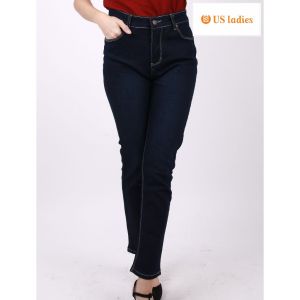 US Ladies Slim Fit High Waist Cotton Jeans - Dark Blue (25"/36") 3113995
