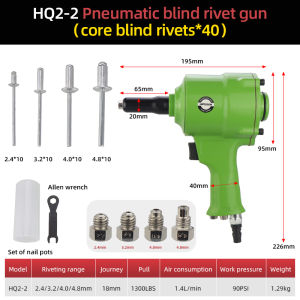 HIFESON Pneumatic Air Blind Rivet G-u-n Tool Set Riveter With 40 Pcs Nails Automatic POP Riveters Riveting Tool Kit for 2.4mm 3.2mm 4.2mm 4.8mm Nails Rivets Machine Multi-functional Durable Air Power Operated