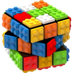 (Super Fan) Speed Magic Cube 3x3 Build-on Brick Magic Cube Brain Teaser Puzzle and Bricks Toy in 1 for Kids Gift