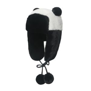 JUTBONG Panda Style Plush Warm Hat Plus Velvet Faux Fur Pilot Cap Cute Cold-proof Ushanka Russian Cossack Cap Outdoor