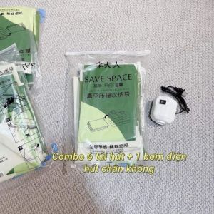 Combo 6 Túi Hút Chân Không Quần Áo Chăn Mền Kèm Bơm Điện – Túi Nén Dày Dặn Nhiều Kích Thước