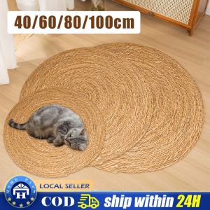 Pet Cat Litter Round Hand Woven Rattan Cat Puppy Nest Summer Cooling Pad Kitten Scratching Mat Cotton Rope Washable