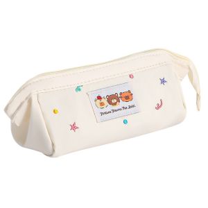 LENMAX. Embroidered Kawaii Pencil Bag Bear Pattern Large Capacity Pen Pencil Case Ins Fashion Creative Stationery Bag School