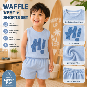 AILEBE Kids Sets Terno For Boys Summer Sleeveless Waffle Knit Vest Sando And Shorts Set Soft Breathable Lightweight Quick Dry Elastic Waistband Relaxed Fit