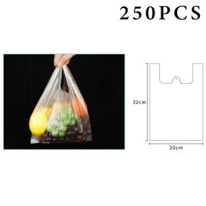 250PCS White Plastic Bags Food Bag Food Container Tote Bag Disposable Takeaway Packing Bag