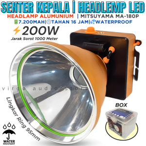 Senter Kepala Led 200w Mitsuyama Ms-180p - Cahaya Super Terang - Jarak Jauh - Tahan Lama – Aluminium | Headlamp Super Bright Tahan Lama Jarak Sorot 1000 Meter / 1 Kilo Meter - Tsa Senter Kepala Jumbo 200 Watt - Vas