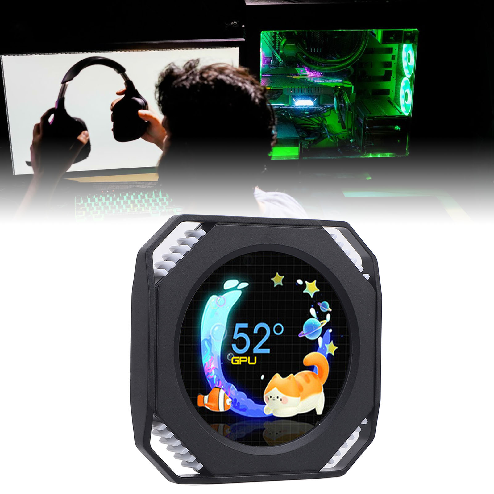 CPU Cooler Lcd Display RGB 2.1 Inch Computer Temperature Display for Gaming