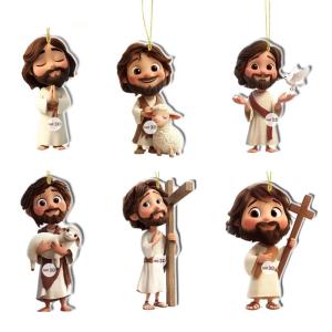 6Pieces Religious Pendant 2D Acrylic Religious Figurine Hanging Ornament For Car Interiors Christmas Party Decoration