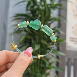 Q2334 Vòng lu thống ngũ điếu hồ ly Thạch Anh Dâu Xanh lá dây cáp khóa rút freesize Mộc và Hoả - Phong Thuỷ TUDO P