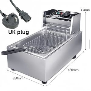 6L Commercial Deep Fryer 304 Stainless Steel Electric Deep Fryer Electric Single Deep Fryer 2500W Temperature Control 60°-200°