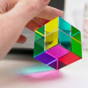 HEHJBY Clear Crystal Mixing Color Cube Sun Catcher Funny Colorful Glass Cube Prism Home/Office Ornament Various Colors Rainbow Crystal Cubes Physics Teaching