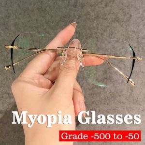 500 to -50 Frameless Myopia Glasses Women Computer glasses Glasses With Degree Frame Glasses Anti-Blue Light Glasses