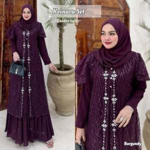 Keinara Dress Inner+Outer Brokat Mewah Hias Payet Gamis Pesta Kondangan Wanita Dewasa Simple Elegan Kekinian Terbaru 2025 Gamis Lebaran Wanita Remaja Muslim Model Baru Jumbo Cantik dan Nyaman
