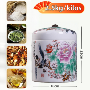 Ceramic Rice Storage rice dispenser 5kg 10 kilos 15kg Rice Vase Porcelain Rice Container Rice Pot Ceramic Pot Multipurpose Flour Sealed Storage Tank with Lid Moisture-Proof Insect
