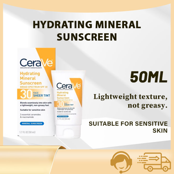 CeraVe Sunscreen Hydrating Mineral Sun Screen SPF 30 Face Lotion 50 ml