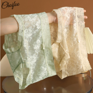 ChoiFoo กางเกงใน Cewek Seksi กางเกงในลูกไม้สไตล์ฝรั่งเศสสำหรับผู้หญิงกางเกงชั้นในแบบฉลุลายดูกางเกงชั้นในระบายอากาศและเย็นสำหรับฤดูร้อนกางเกงชั้นในชายต้านเชื้อแบคทีเรียเป้าผ้าฝ้าย