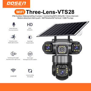 DOSEN VTS28 Solar IP66 Wireless Outdoor waterproofing Three lens Wifi CCTV Camera Built-in Battery 4G Sim Card Using V380 Pro App