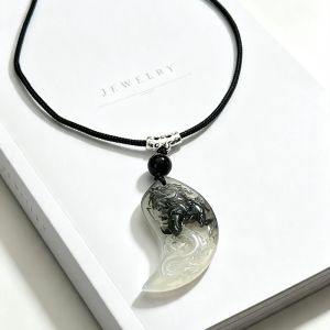 Exaggerated Half Moon Pendants Necklaces for Women Black Long Rope Necklace Vintage Sweater Chain Chinese Style Neck Jewelry